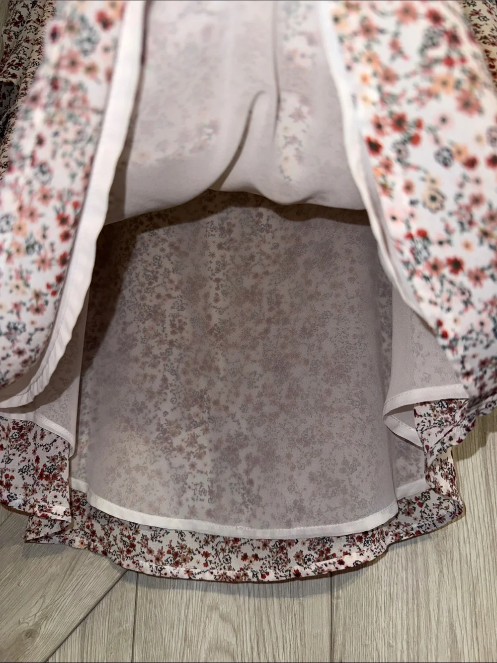 LOFT White Blouse with Rust Floral Print and Puff Sleeves